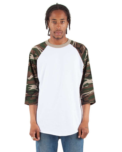 Unisex Three-Quarter Sleeve Camo Raglan T-Shirt
