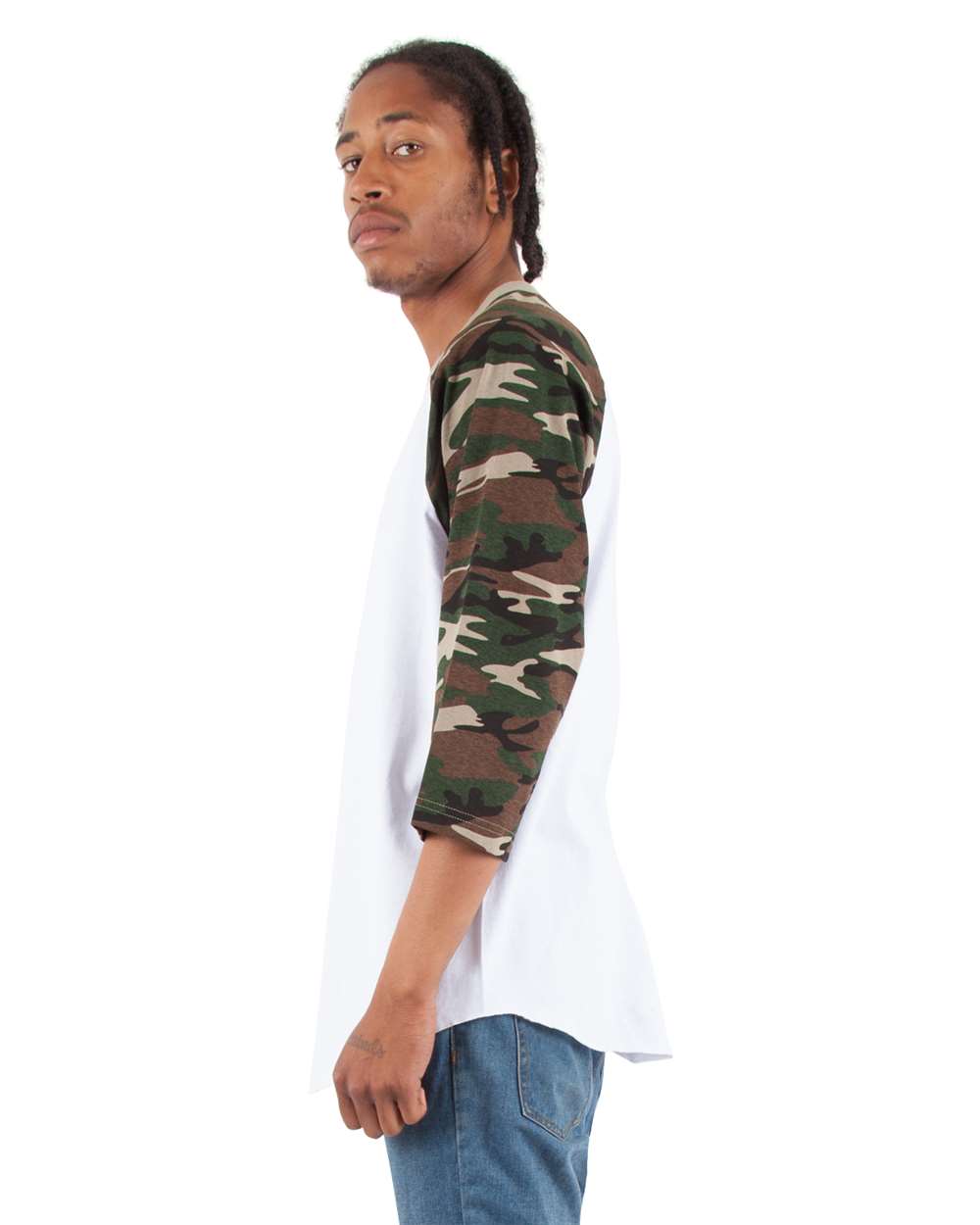 Unisex Three-Quarter Sleeve Camo Raglan T-Shirt