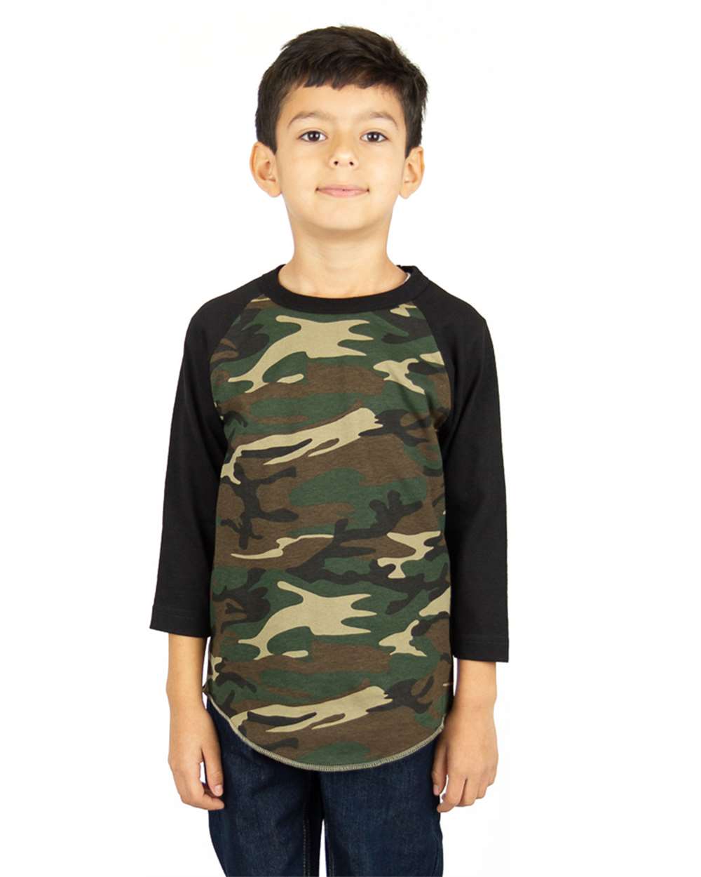 Youth Three-Quarter Sleeve Camo Raglan T-Shirt