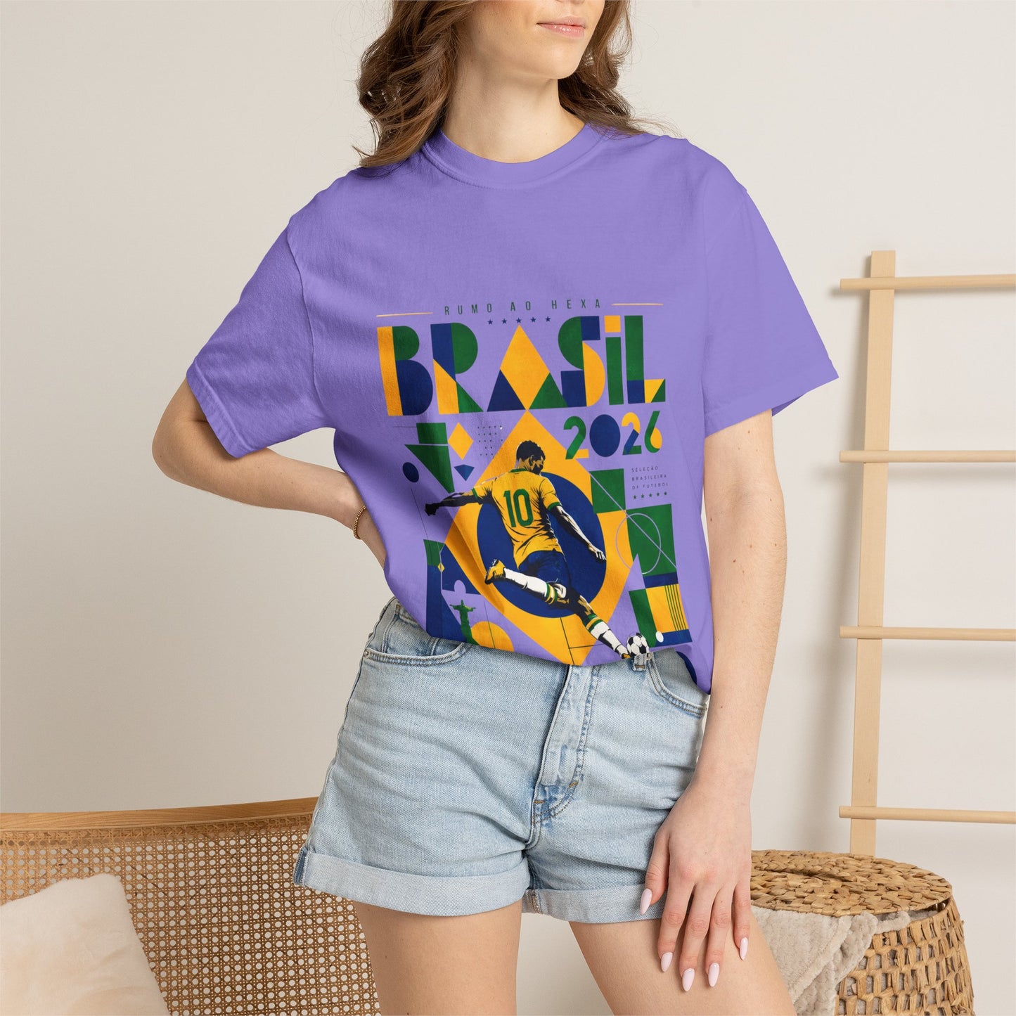 Brazil Rumo Ao Hexa World Cup 2026 T-Shirt PNG | Brasil 10 Geometric Soccer Graphic Tee | Copa Do Mundo Fan Gift