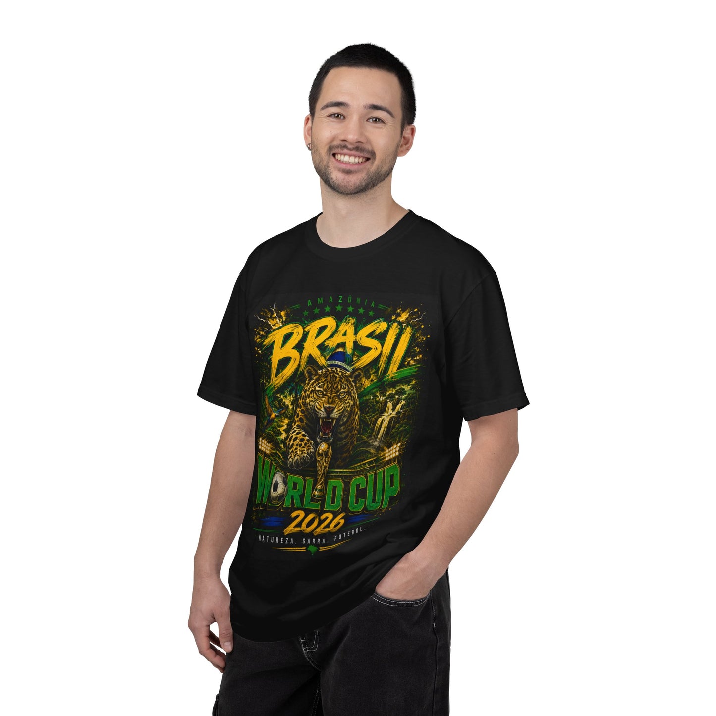 Brasil Amazonia World Cup 2026 T-Shirt PNG | Jaguar Soccer Graphic Tee | Natureza Garra Futebol Copa Do Mundo Fan Gift