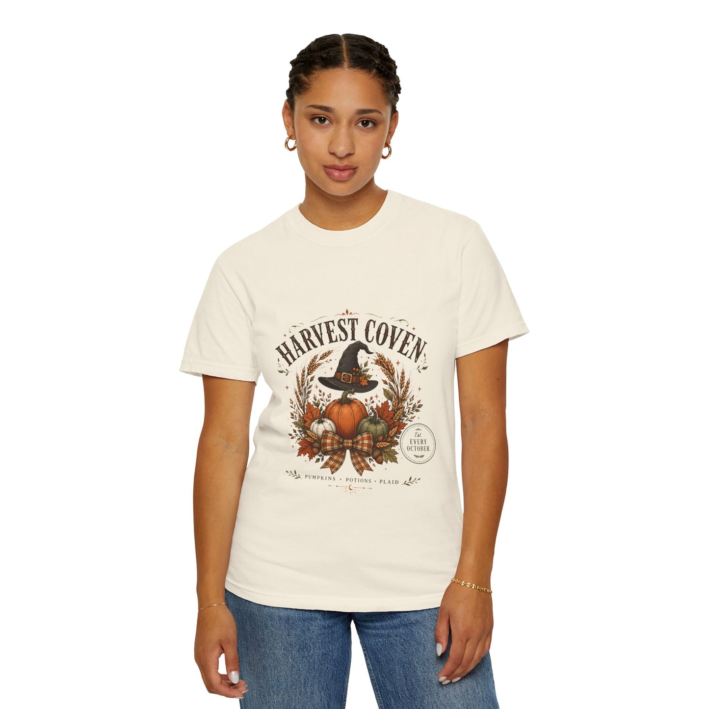 Harvest Coven Autumn Pumpkin Witch Hat | Premium Graphic Tee
