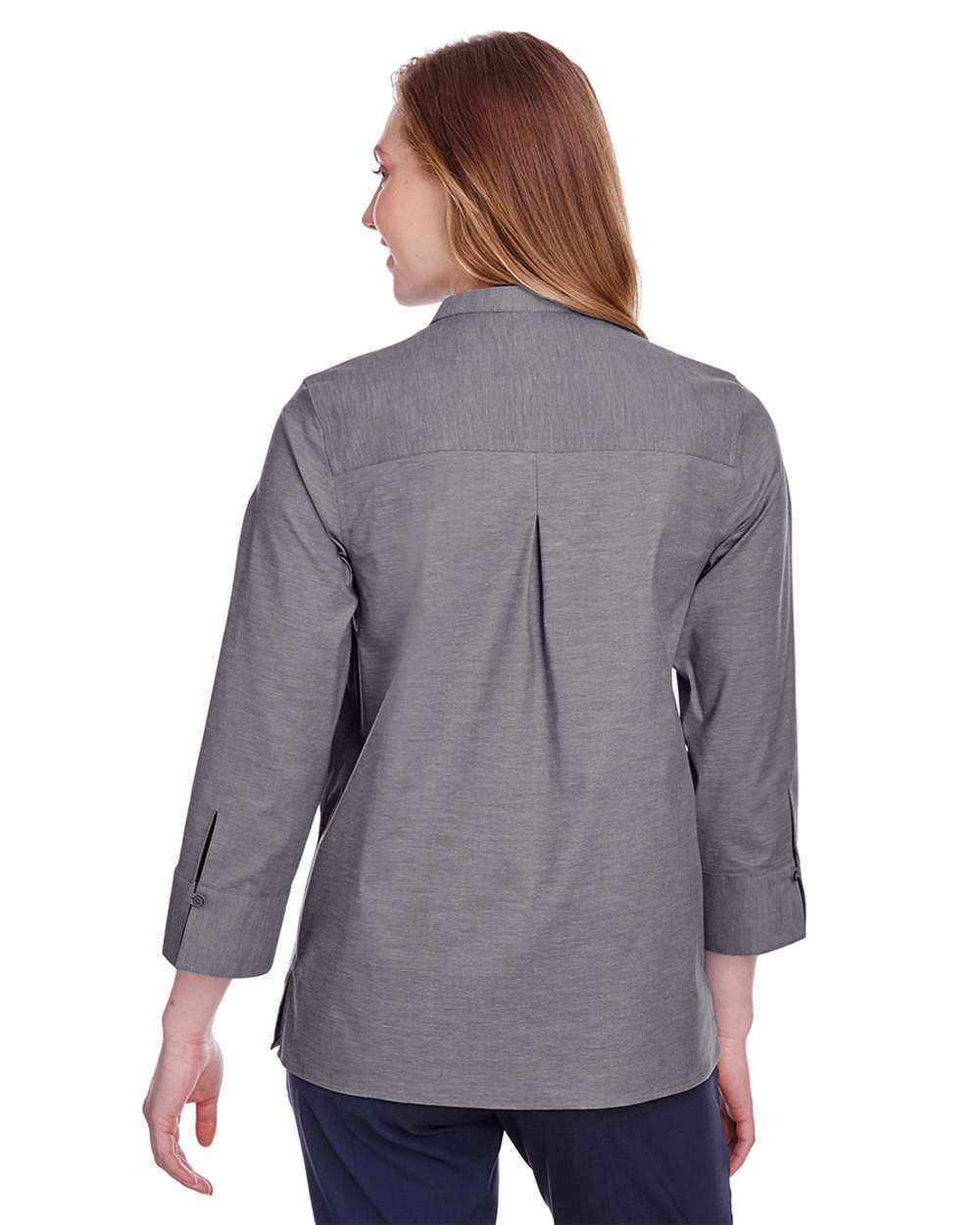 Women's Crown CollectionÂ® Stretch Pinpoint Chambra Three-Quarter Sleeve Shirt