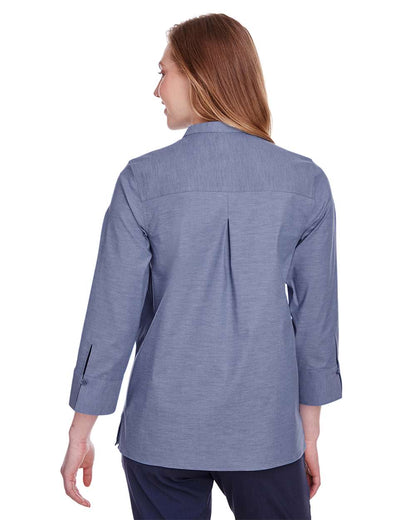 Women's Crown CollectionÂ® Stretch Pinpoint Chambra Three-Quarter Sleeve Shirt