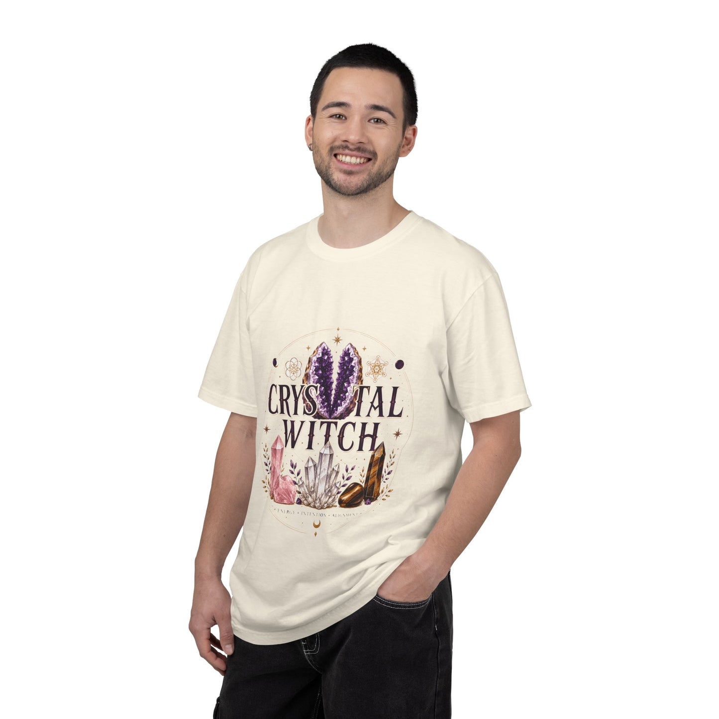 Crystal Witch Celestial Amethyst & Sacred Geometry Halloween | Premium Graphic Tee