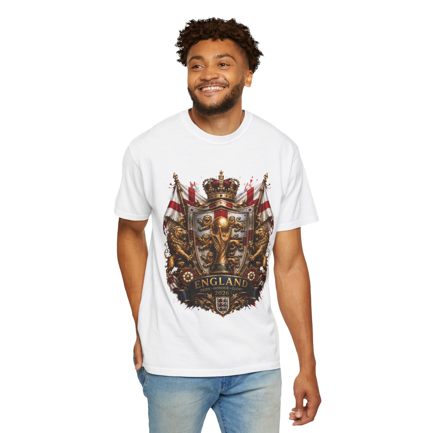 England World Cup 2026 Champion Shield – Golden Glory | Premium Graphic Tee