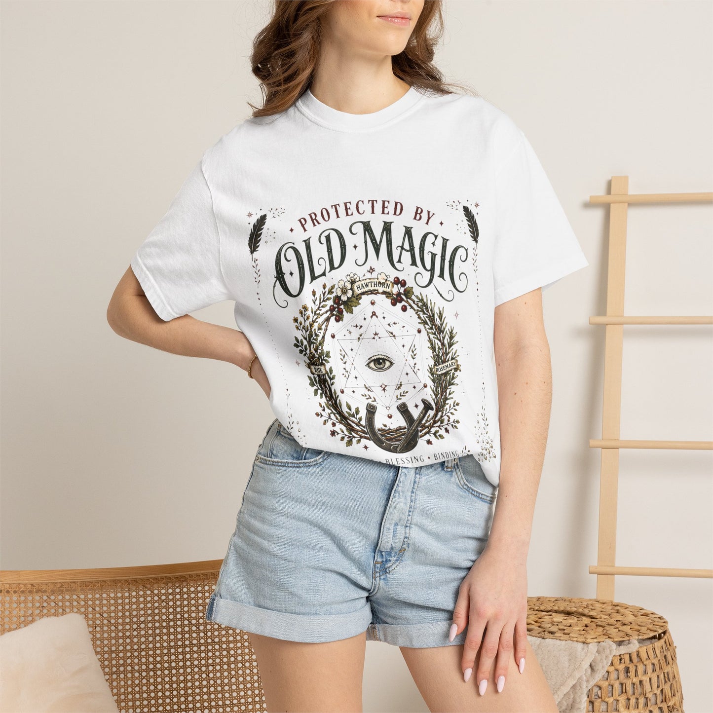 Protected By Old Magic Warding Wreath Halloween | Premium Graphic Tee