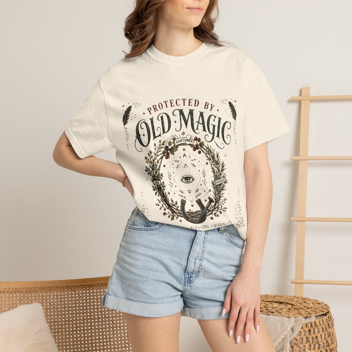 Protected By Old Magic Warding Wreath Halloween | Premium Graphic Tee