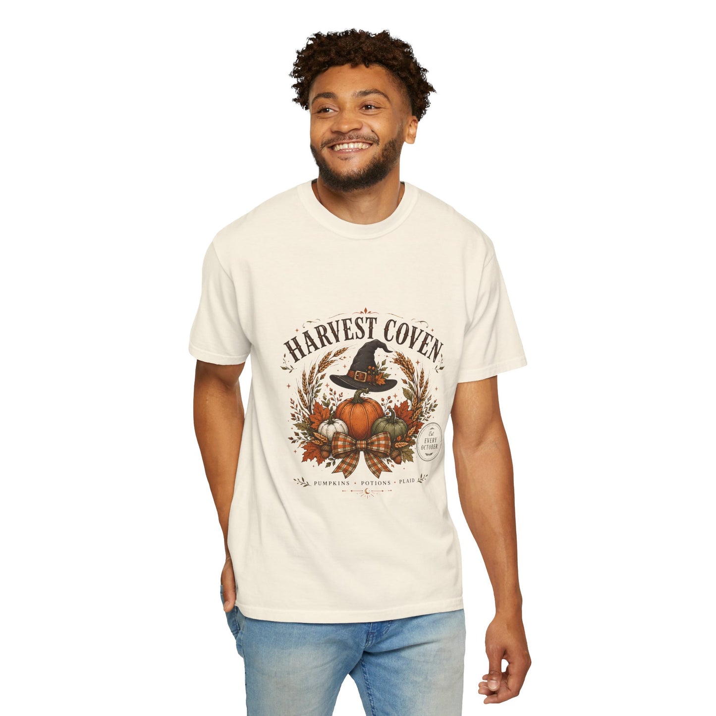 Harvest Coven Autumn Pumpkin Witch Hat | Premium Graphic Tee