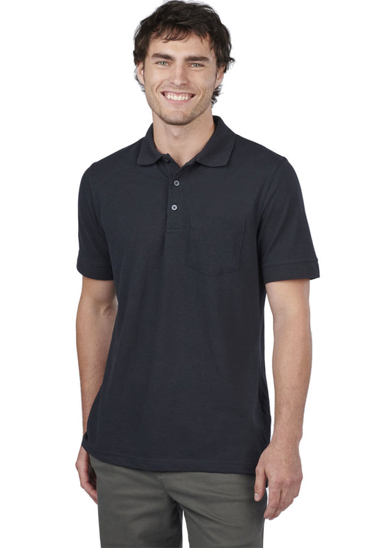 Edwards Blended Pique Short Sleeve Polo with Pocket Large Navy