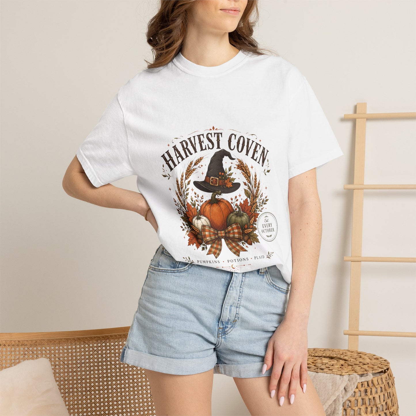 Harvest Coven Autumn Pumpkin Witch Hat | Premium Graphic Tee