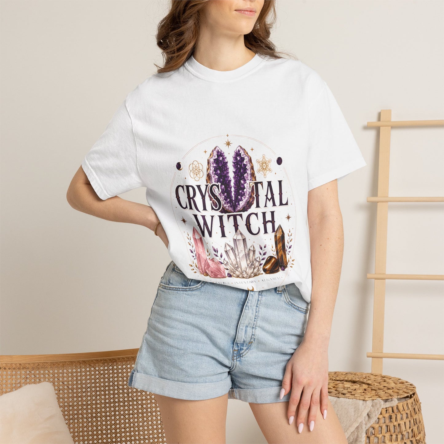 Crystal Witch Celestial Amethyst & Sacred Geometry Halloween | Premium Graphic Tee