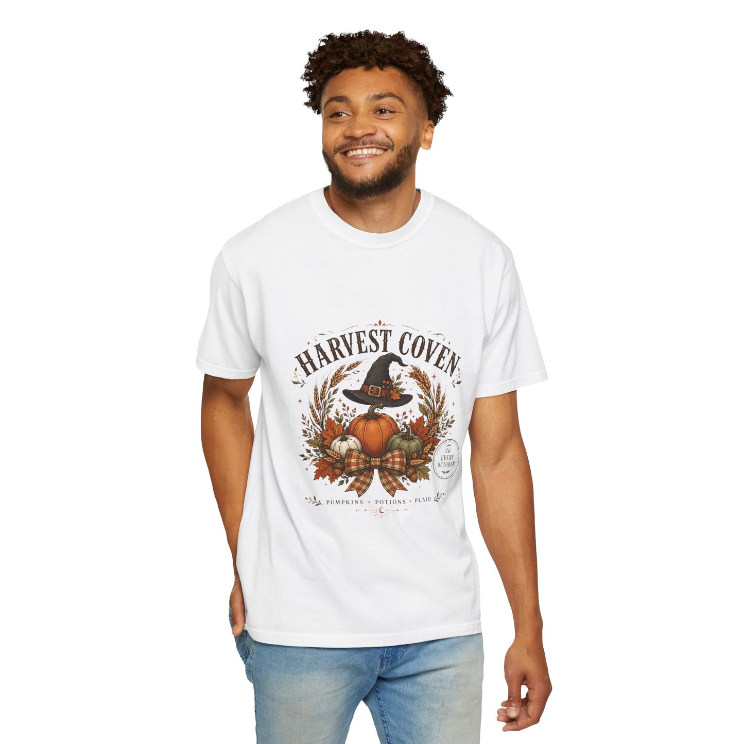 Harvest Coven Autumn Pumpkin Witch Hat | Premium Graphic Tee