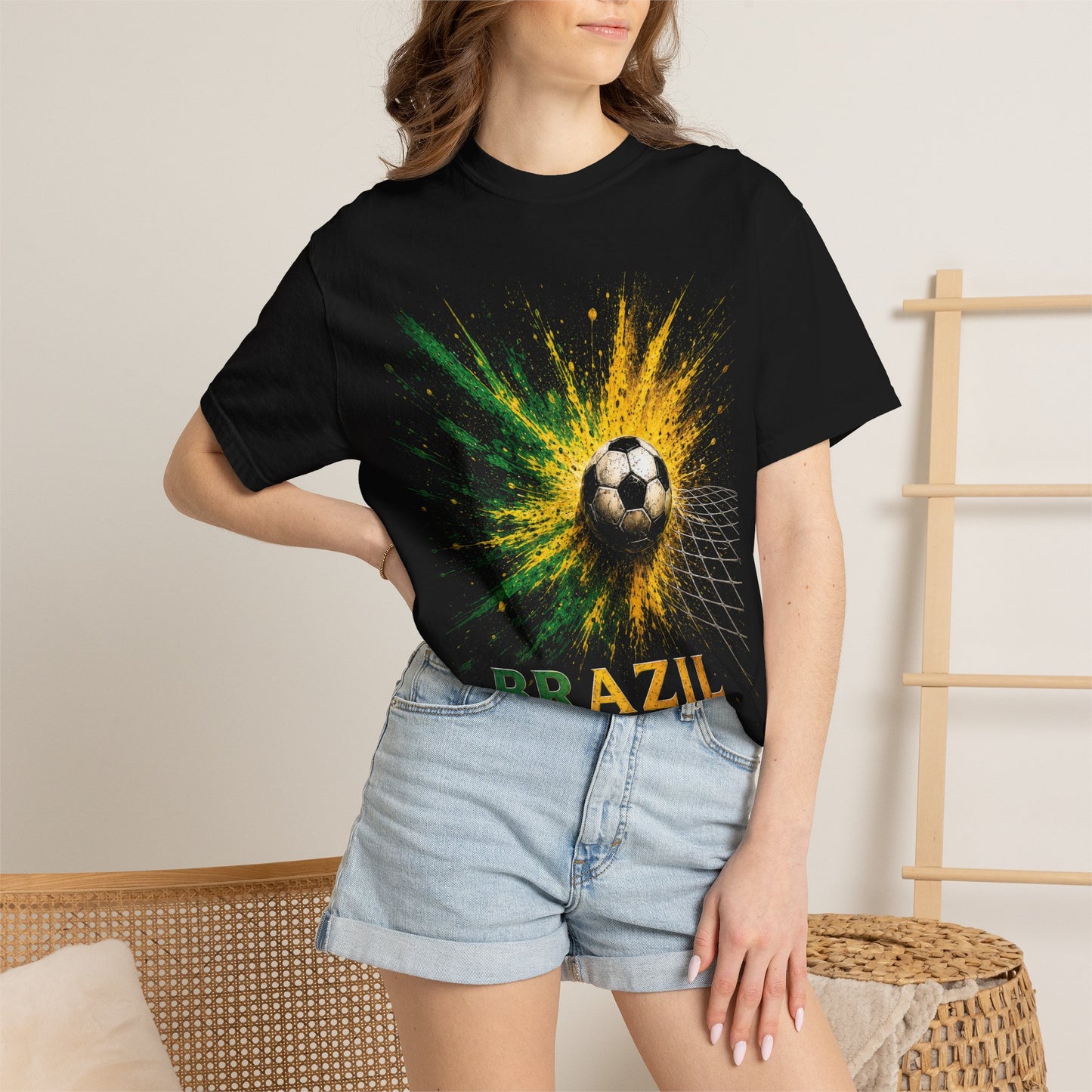 Brazil 2026 | World Cup Soccer Ball Explosion Shirt Design | Green Yellow Paint Burst Football