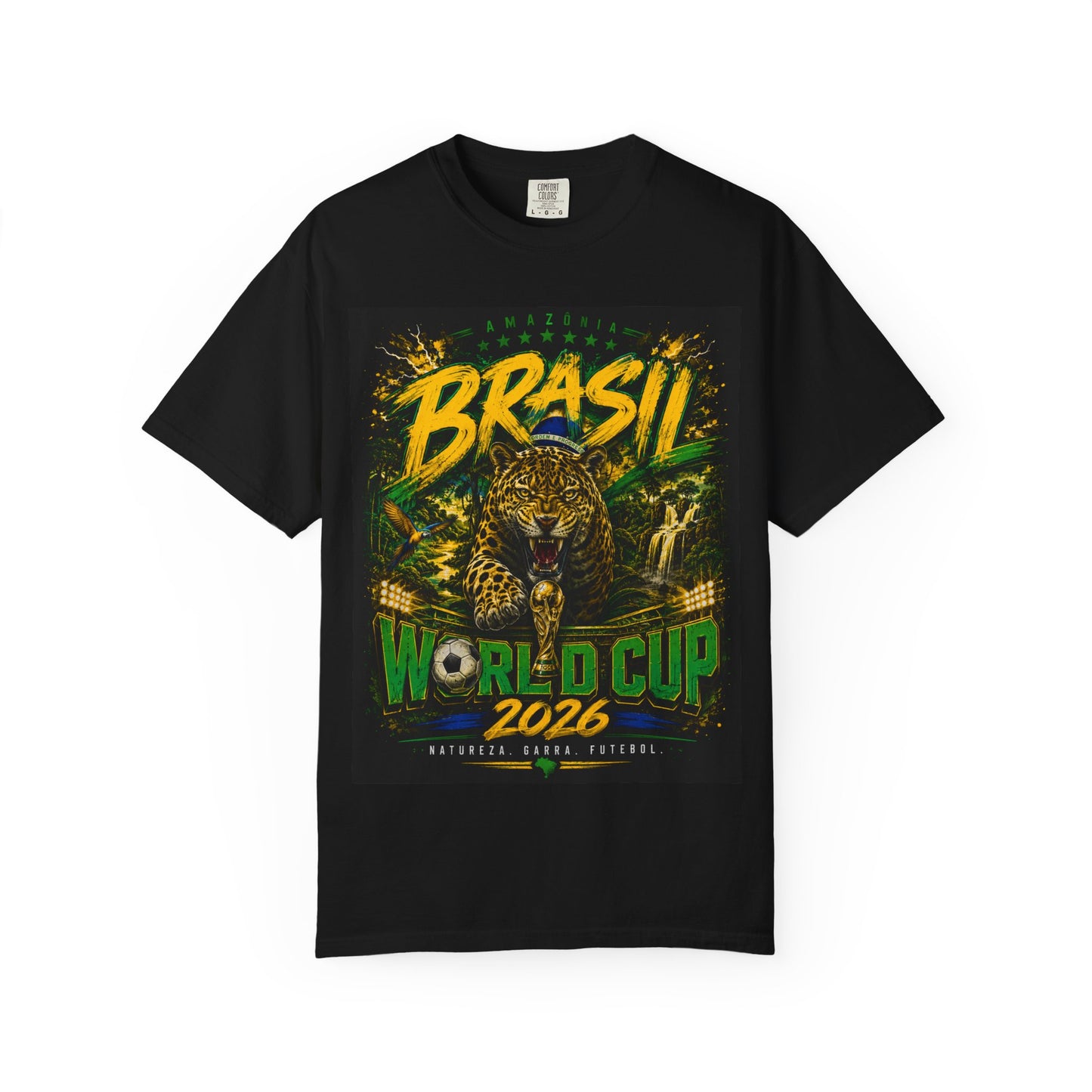 Brasil Amazonia World Cup 2026 T-Shirt PNG | Jaguar Soccer Graphic Tee | Natureza Garra Futebol Copa Do Mundo Fan Gift