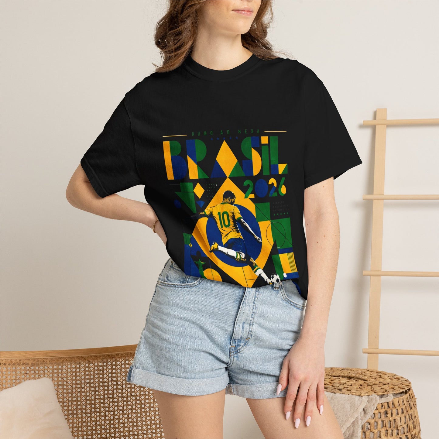 Brazil Rumo Ao Hexa World Cup 2026 T-Shirt PNG | Brasil 10 Geometric Soccer Graphic Tee | Copa Do Mundo Fan Gift