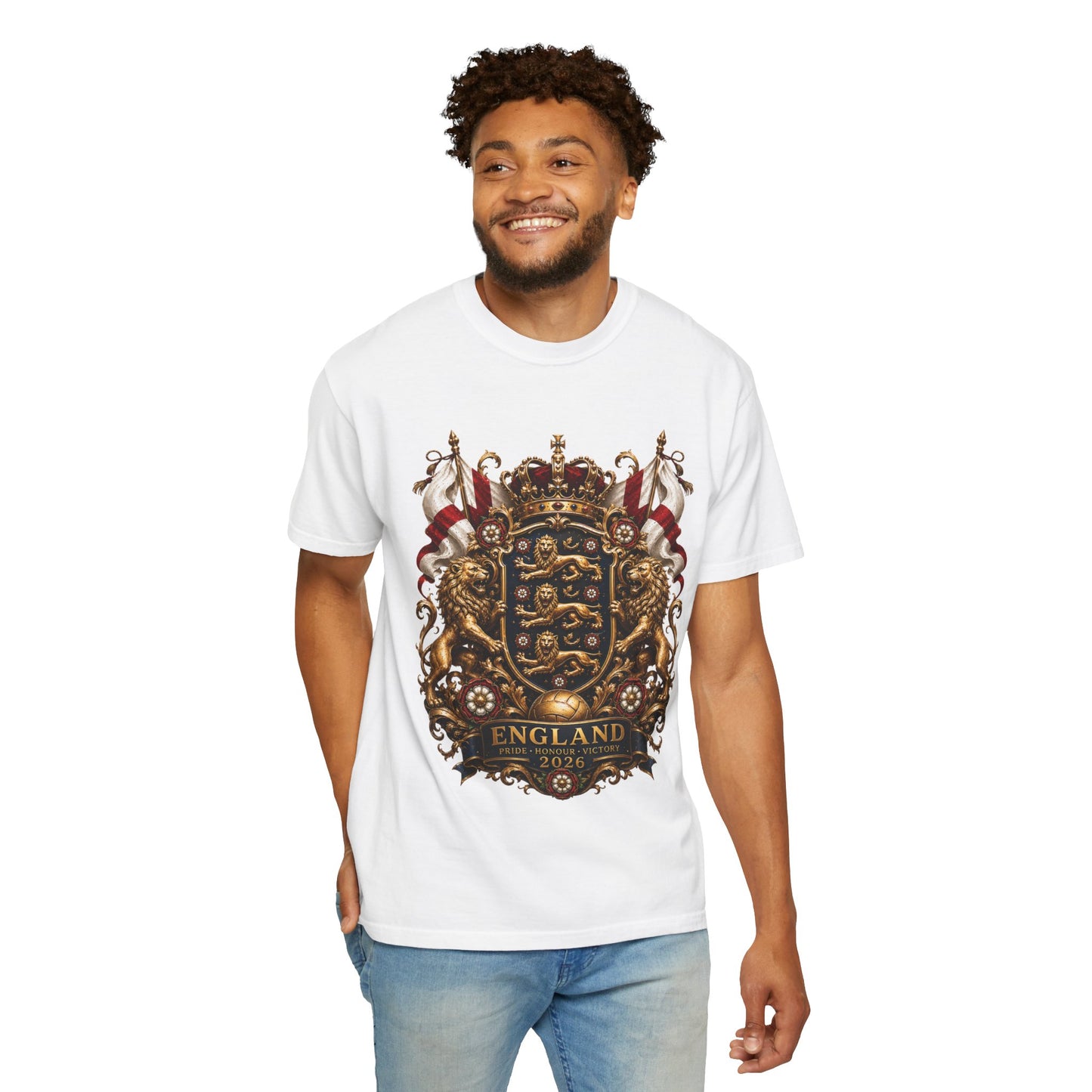 Imperial Three Lions Shield – England Football Baroque Heritage | Premium Graphic Tee