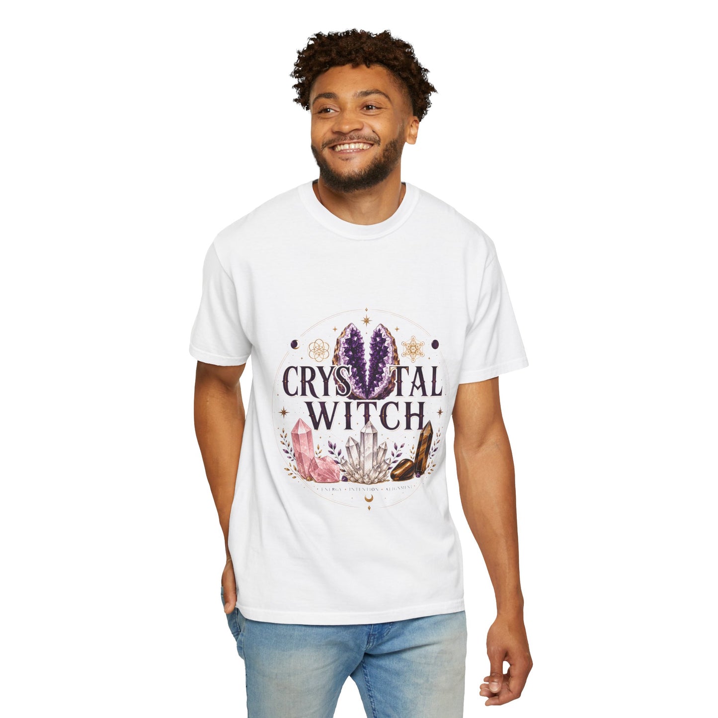 Crystal Witch Celestial Amethyst & Sacred Geometry Halloween | Premium Graphic Tee