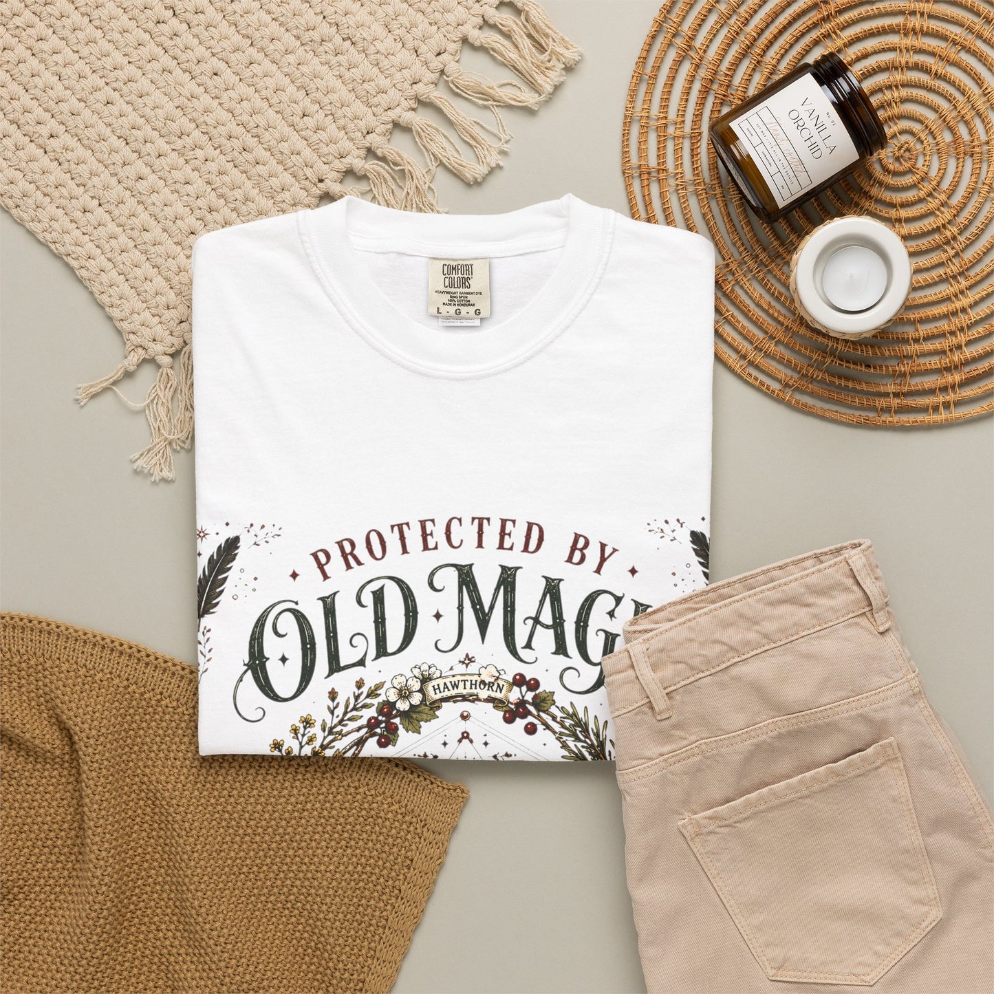 Protected By Old Magic Warding Wreath Halloween | Premium Graphic Tee