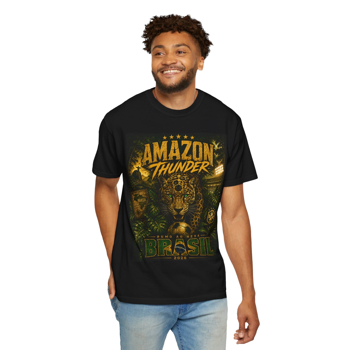 Brazil Amazon Thunder 2026 World Cup T-Shirt PNG | Selecao Jaguar Football Graphic Tee | Copa Do Mundo Soccer Fan Gift