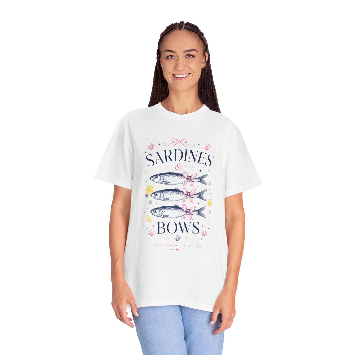 Sardines & Bows 'Mediterranean Social Club' Summer Graphic Tee – Coastal Coquette Aesthetic