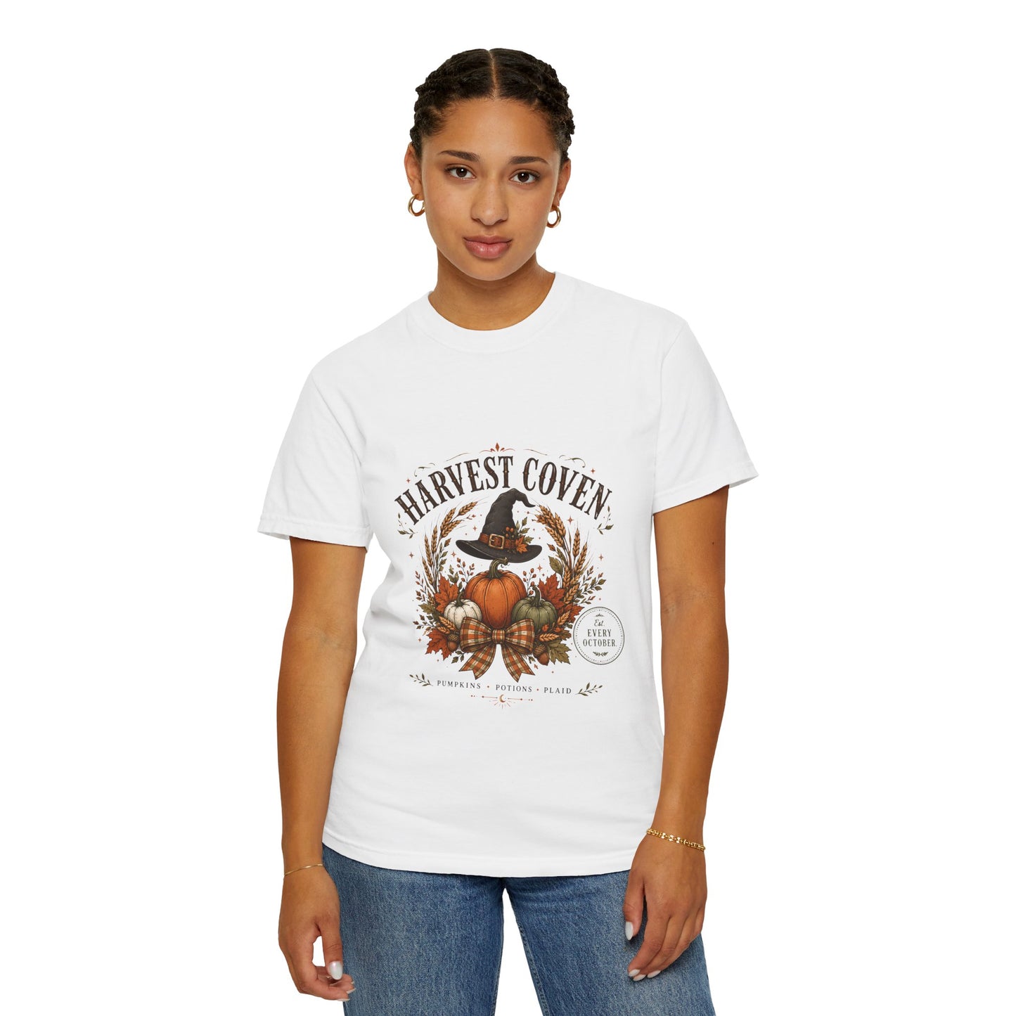 Harvest Coven Autumn Pumpkin Witch Hat | Premium Graphic Tee