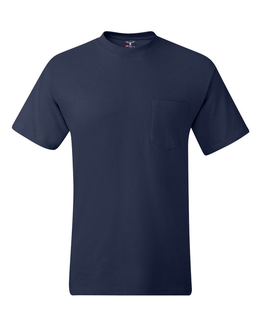 Hanes Men's Short Sleeve Beefy-T with Pocket, Navy, XXX-Large