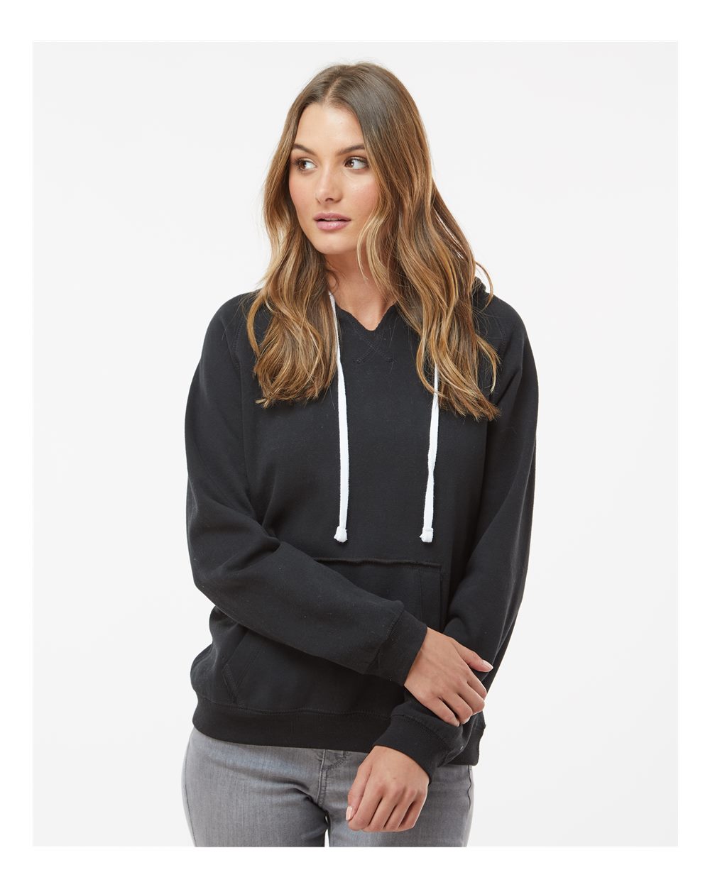 Women's Sueded V-Neck Hooded Sweatshirt