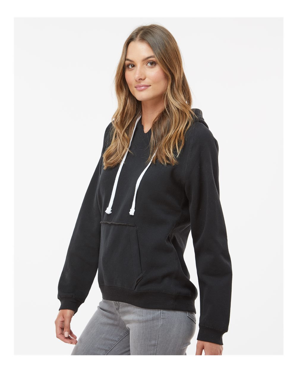 Women's Sueded V-Neck Hooded Sweatshirt