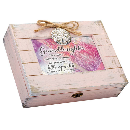 Cottage Garden Granddaughter Sparkle Blush Pink Distressed Locket Music Box Plays You are My Sunshine