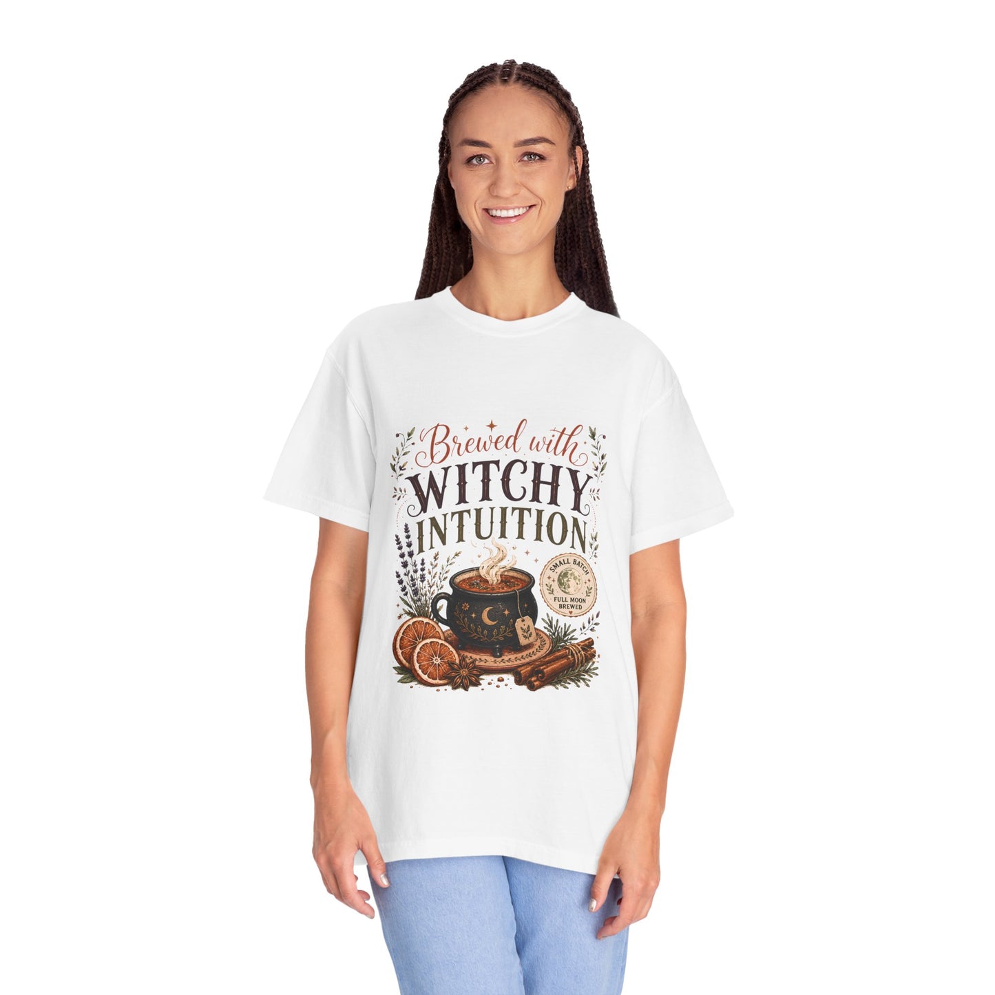 Brewed With Witchy Intuition Cozy Autumn Cauldron Tea | Premium Graphic Tee