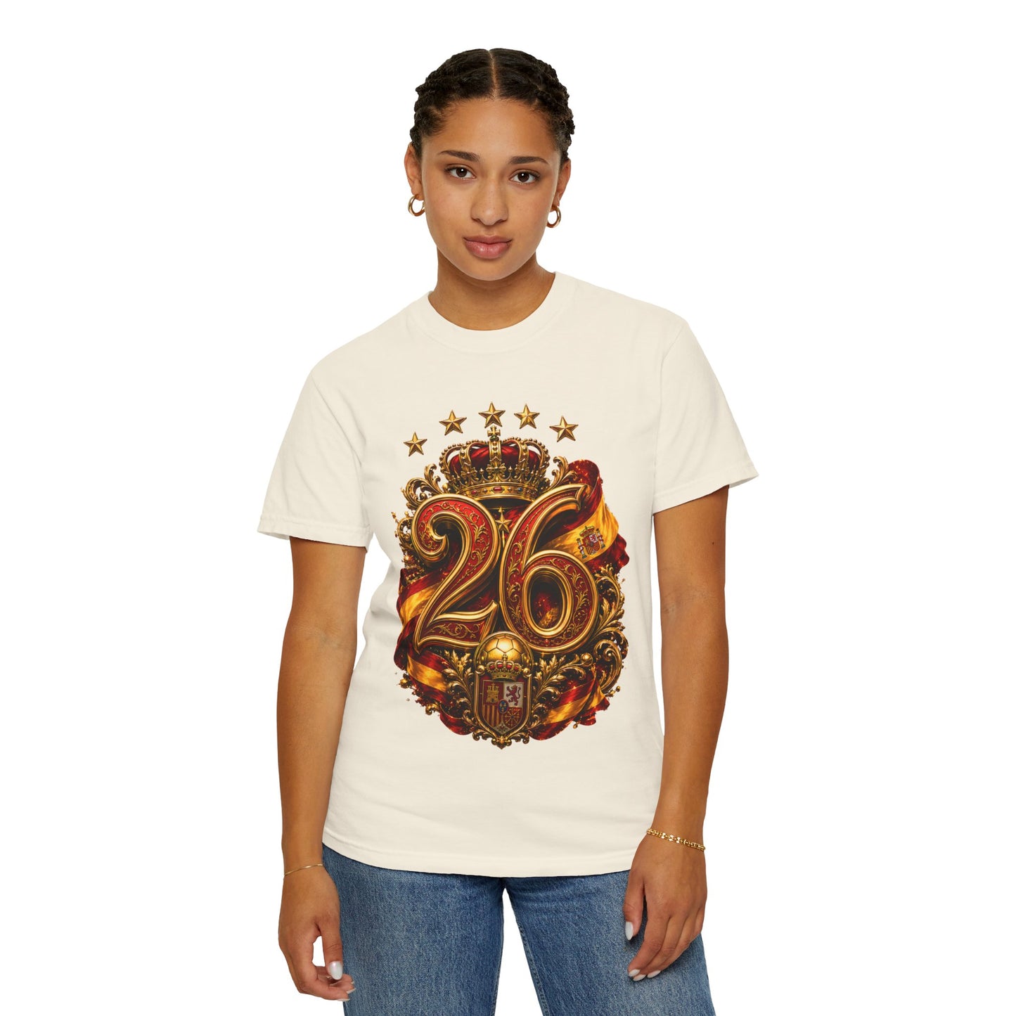 Spain Football World Cup 2026 'Ano de Ouro' Imperial Typography Crest | Premium Graphic Tee