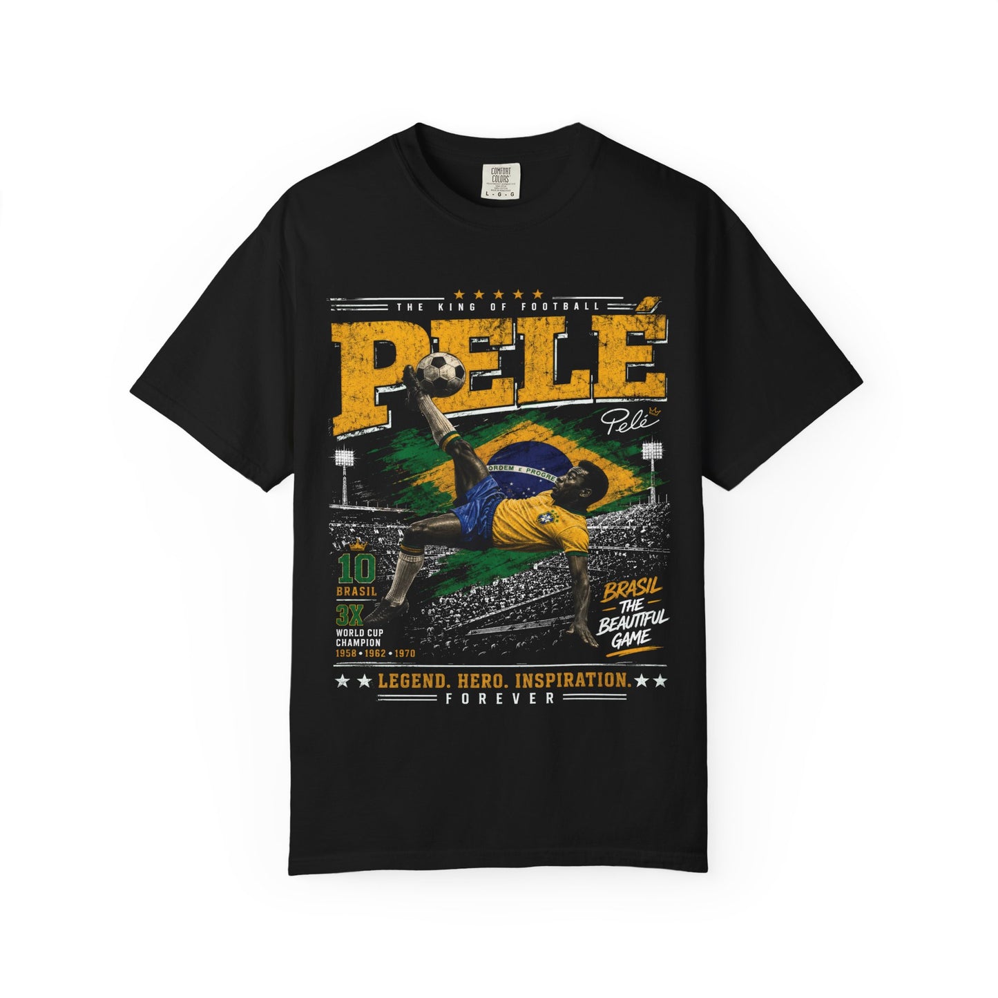 Pelé King of Football Brazil Legend T-Shirt PNG | Brasil #10 Beautiful Game Graphic Tee | Soccer Hero Gift