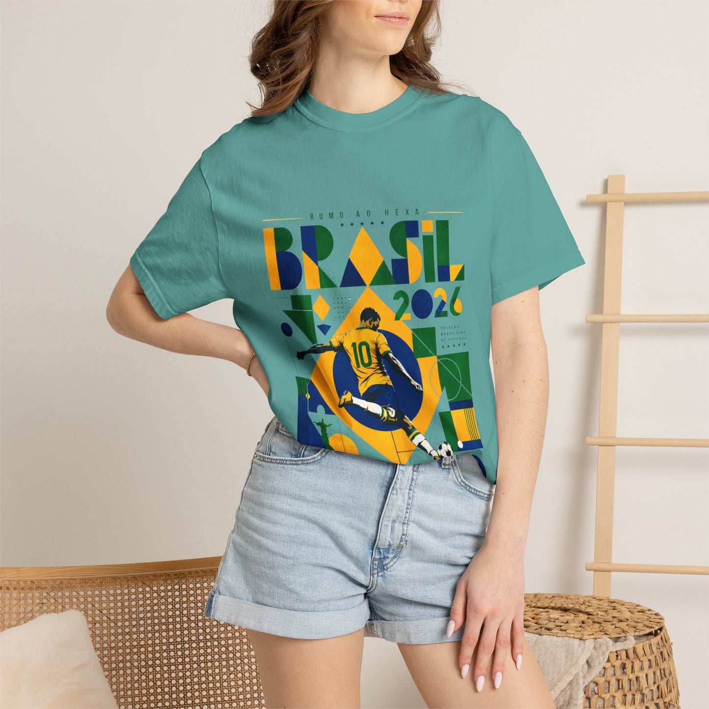 Brazil Rumo Ao Hexa World Cup 2026 T-Shirt PNG | Brasil 10 Geometric Soccer Graphic Tee | Copa Do Mundo Fan Gift