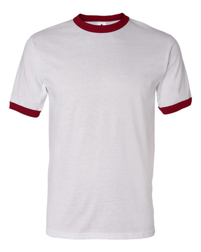 Augusta Sportswear Men's Small Ringer T-Shirt â€“ Soft Jersey Knit Tee with Contrast Collar, Cuffs, and Classic Set-in Sleeves, White/Red