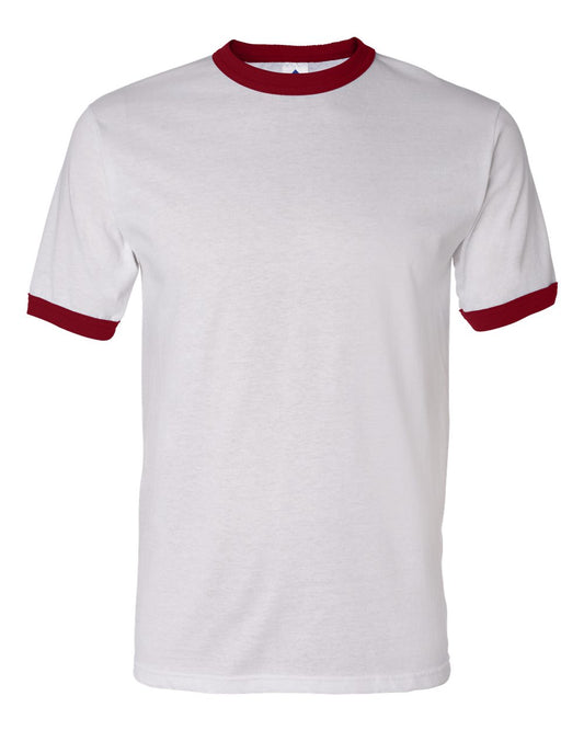Augusta Sportswear Men's Small Ringer T-Shirt – Soft Jersey Knit Tee with Contrast Collar, Cuffs, and Classic Set-in Sleeves, White/Red