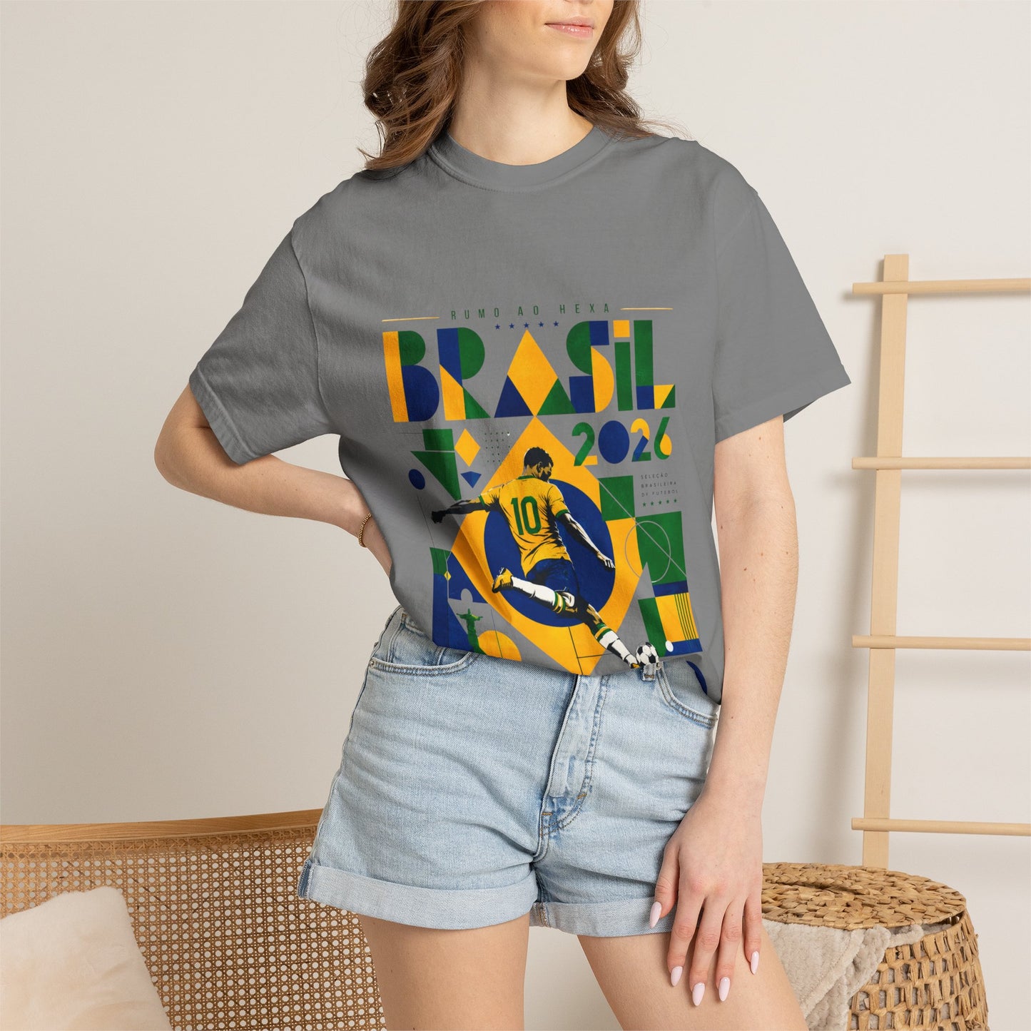 Brazil Rumo Ao Hexa World Cup 2026 T-Shirt PNG | Brasil 10 Geometric Soccer Graphic Tee | Copa Do Mundo Fan Gift