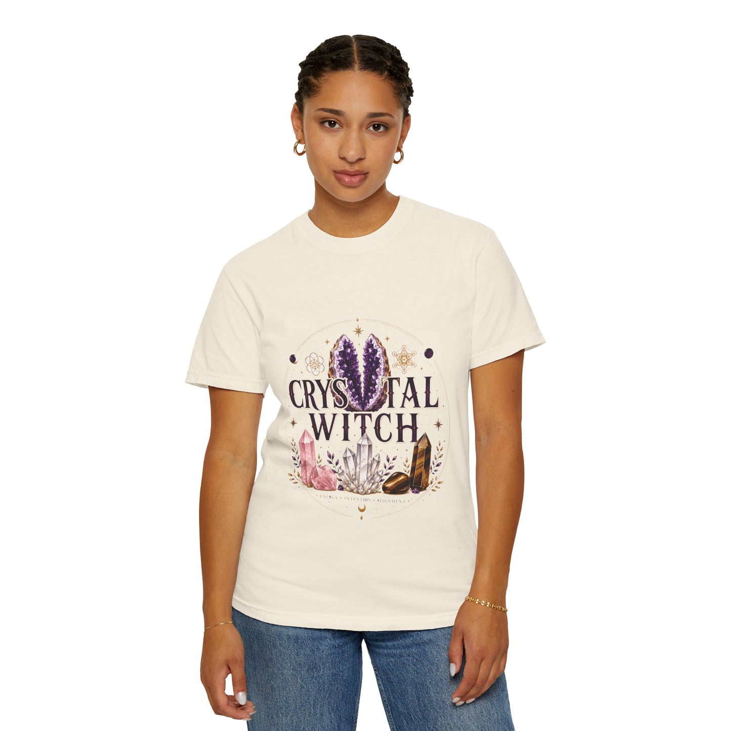 Crystal Witch Celestial Amethyst & Sacred Geometry Halloween | Premium Graphic Tee