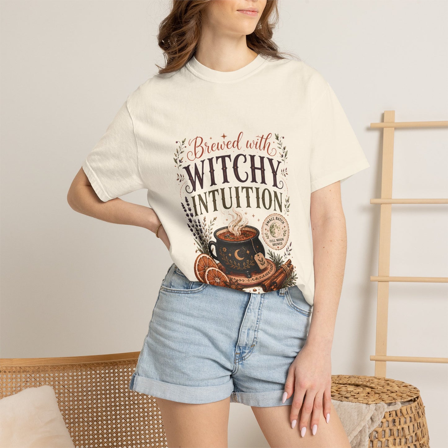 Brewed With Witchy Intuition Cozy Autumn Cauldron Tea | Premium Graphic Tee