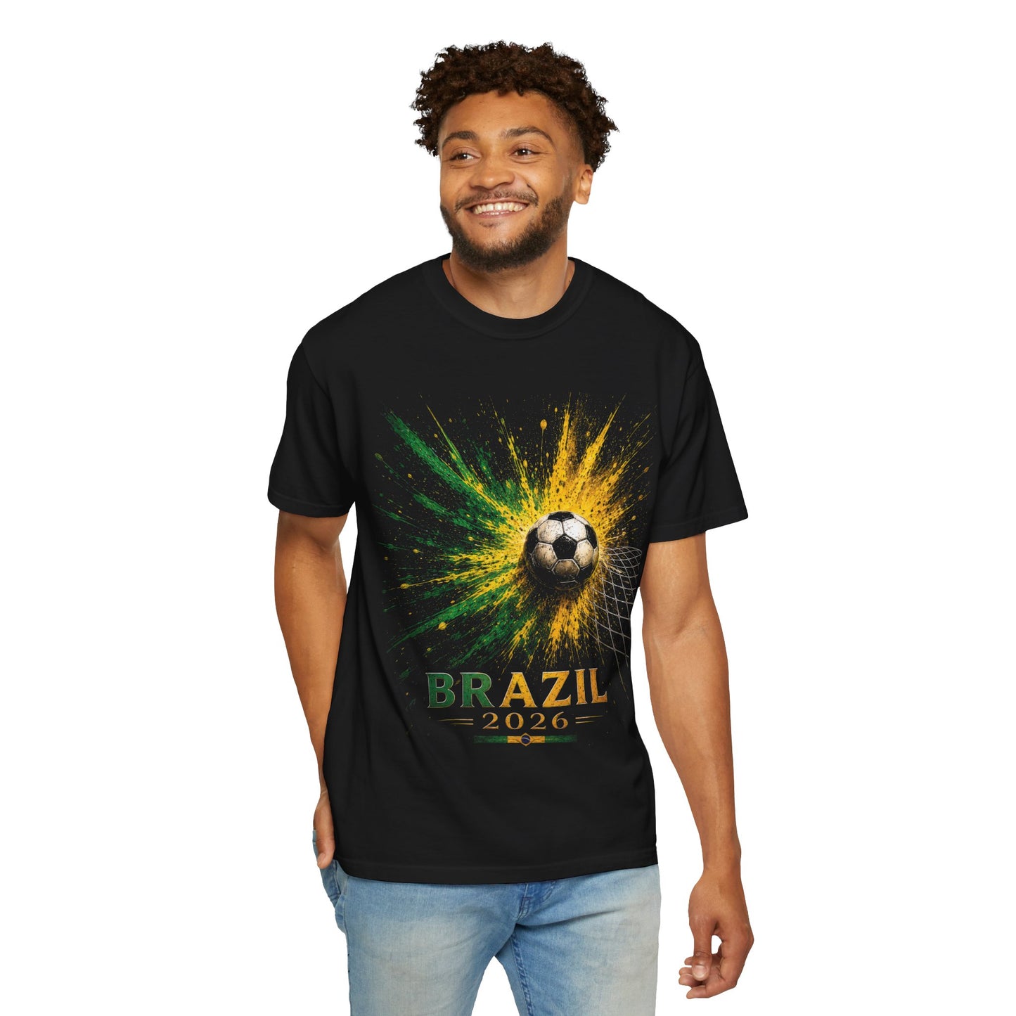 Brazil 2026 | World Cup Soccer Ball Explosion Shirt Design | Green Yellow Paint Burst Football