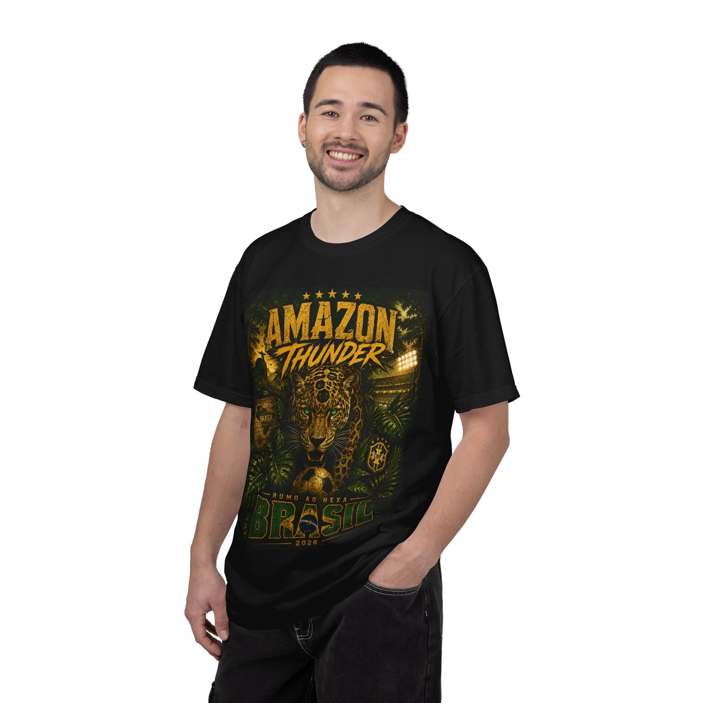 Brasil Amazonia World Cup 2026 T-Shirt PNG | Jaguar Soccer Graphic Tee | Natureza Garra Futebol Copa Do Mundo Fan Gift