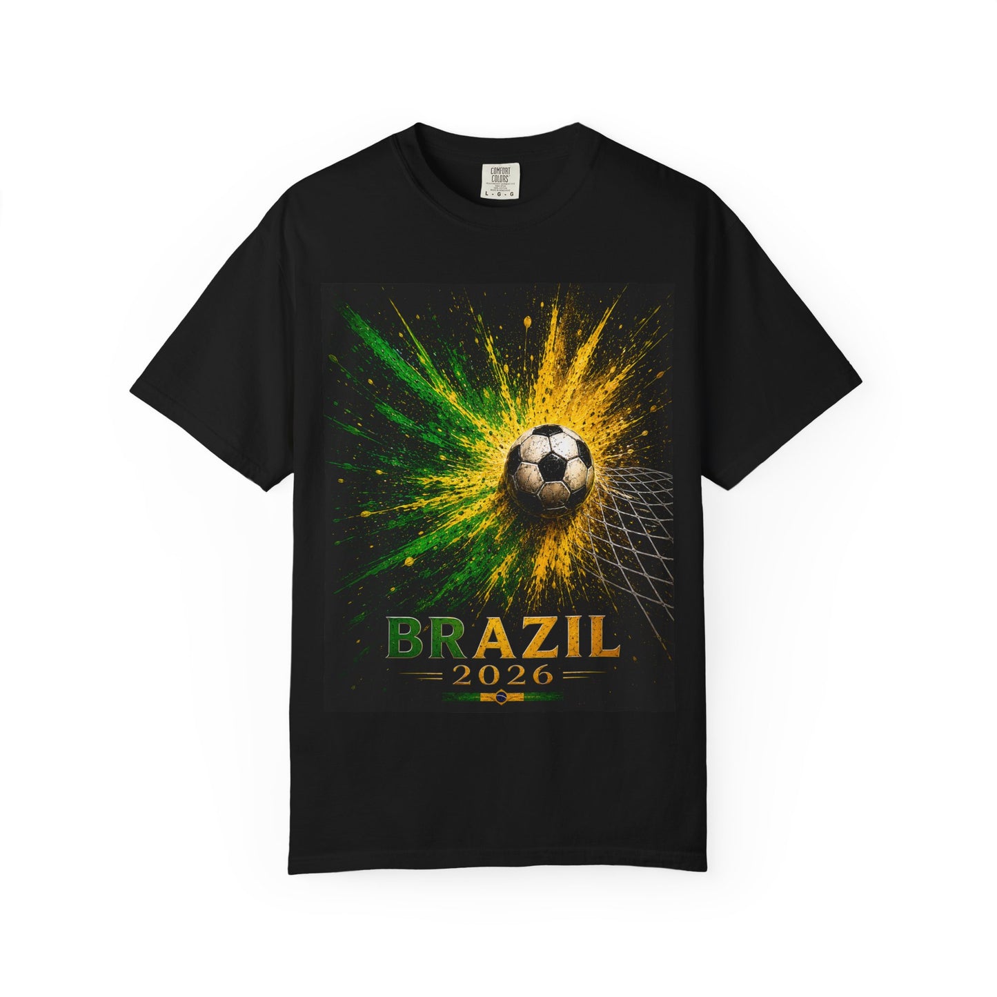 Brazil 2026 | World Cup Soccer Ball Explosion Shirt Design | Green Yellow Paint Burst Football