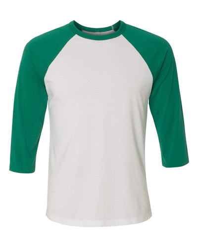 Bella Canvas Unisex 3/4-Sleeve Baseball T-Shirt, Medium, White/Kelly