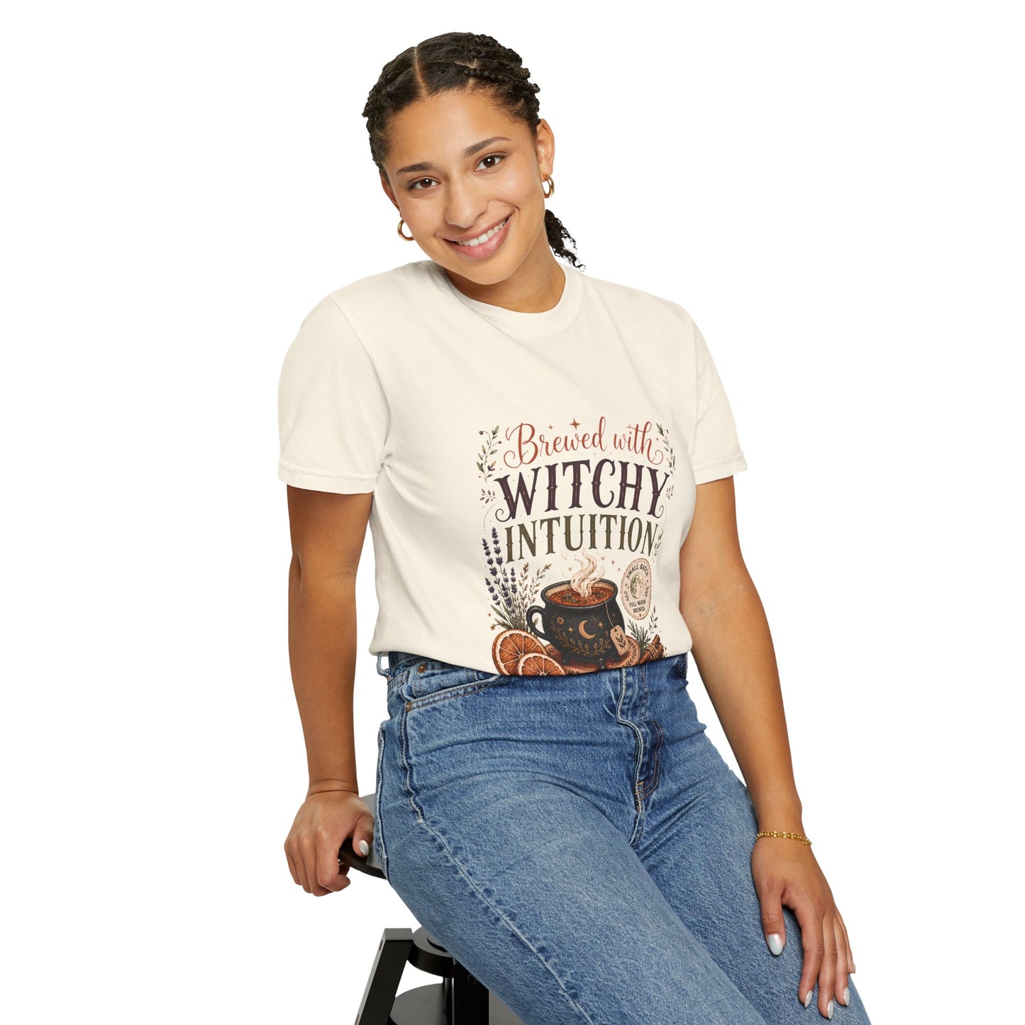 Brewed With Witchy Intuition Cozy Autumn Cauldron Tea | Premium Graphic Tee