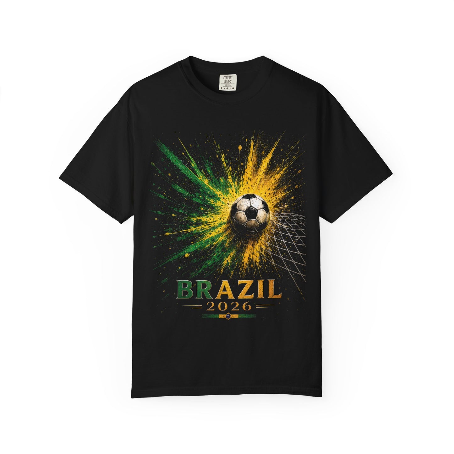 Brazil 2026 | World Cup Soccer Ball Explosion Shirt Design | Green Yellow Paint Burst Football