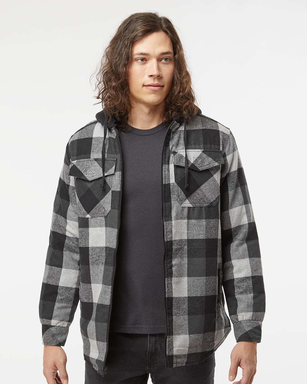 Men's Quilted Flannel Hooded Jacket