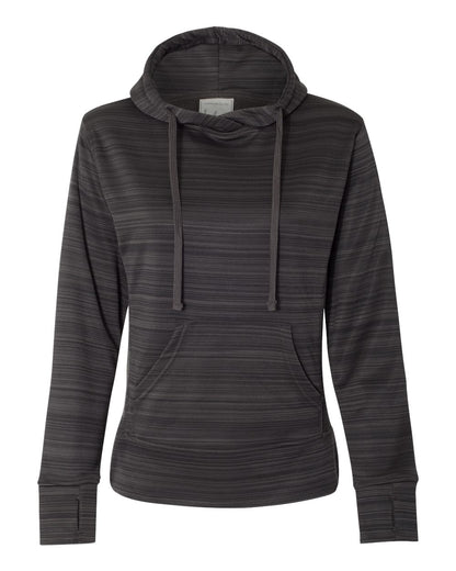 J. America 8662 Women Odyssey Striped Performance Fleece Lapover Hooded Sweatshirt