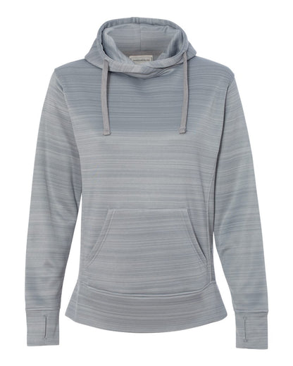 J. America 8662 Women Odyssey Striped Performance Fleece Lapover Hooded Sweatshirt