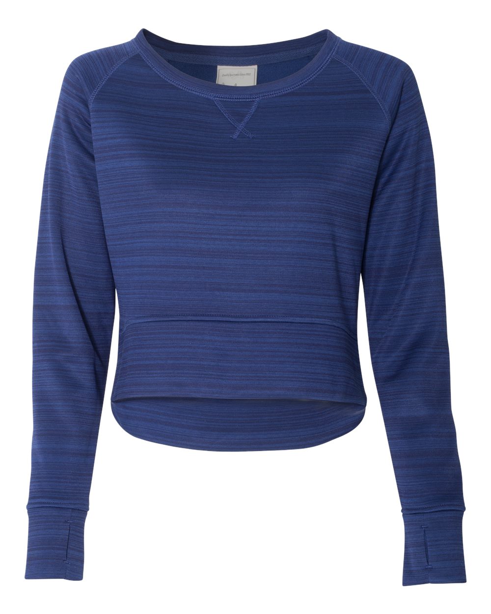 J. America 8663 Women Odyssey Striped Performance Fleece Hi-Low Crewneck Sweatshirt