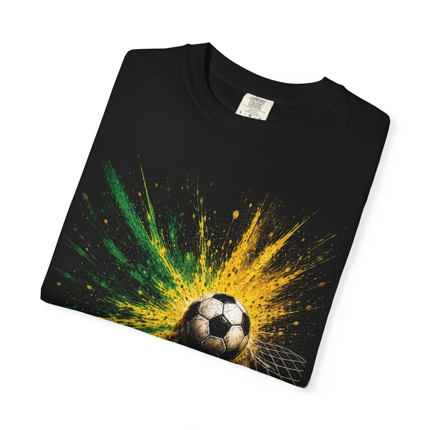 Brazil 2026 | World Cup Soccer Ball Explosion Shirt Design | Green Yellow Paint Burst Football